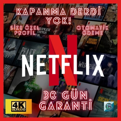  KİŞİYE ÖZEL PROFİL + 30 GÜN GARANTİ NETFLİX 4K UHD TÜRKİYE OTOMATİK ÖDEME